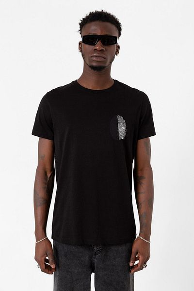 Tshirthane Ασπρόμαυρο δακτυλικό αποτύπωμα Μαύρο ανδρικό μπλουζάκι