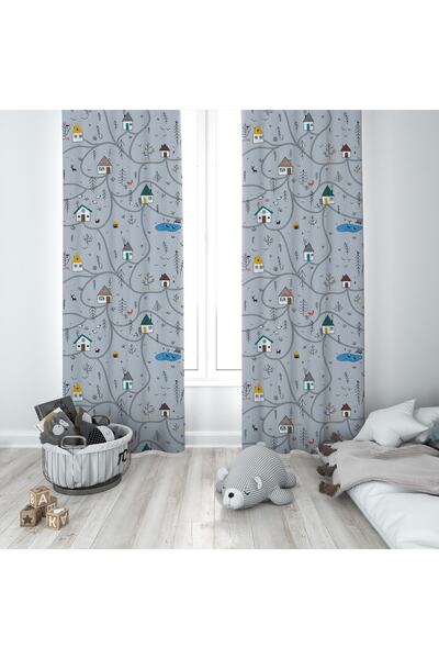 MEKTA HOME Бебешка и детска стая Малки къщички Завеса с две крила Mkt-235