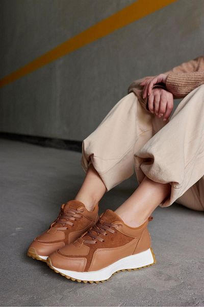 NILUFARR Sara Tan Genuine Leather Lace-Up Women's Sneakers