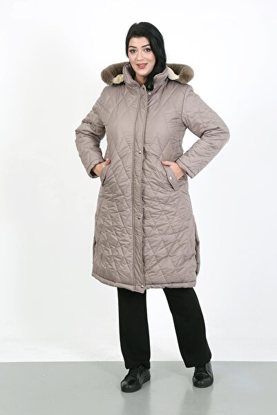 By Alba Collection Γυναικείο παλτό βιζόν μακρύ Jessica καπιτονέ Plus Size