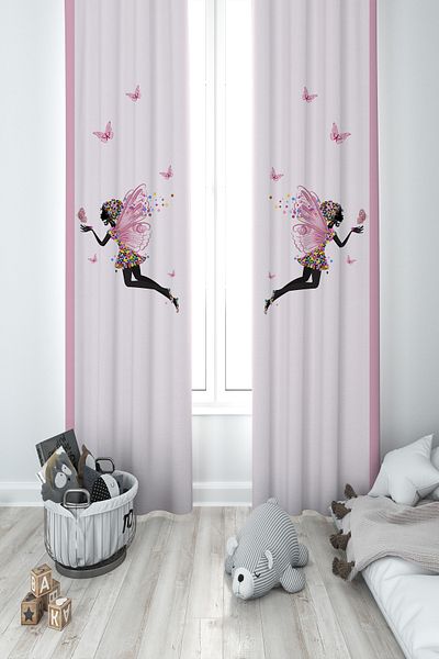 MEKTA HOME BABY AND KIDS ROOM Flying Butterfly Princess Patterned 2 Wings Background Curtain