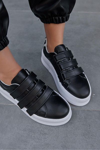NILUFARR Pantofi de damă Mila, din piele naturală, neagră, cu detaliu zebră, cu velcro