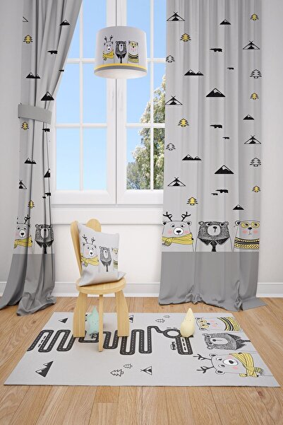 MEKTA HOME Sevimli Ayılar 2 Çocuk Ve Bebek Odası Fon Perde 2 Kanat