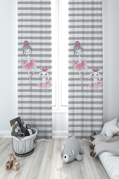 MEKTA HOME BABY AND KIDS ROOM Rabbit Ballerina Girl Patterned 2 Wings Background Curtain