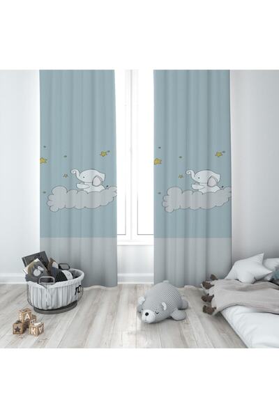 MEKTA HOME Cortina de fundal cu două aripi cu model de nor și elefant modern ...