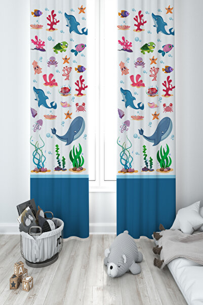 MEKTA HOME ستارة خلفية لغرفة الأطفال والرضع بتصميم حيوانات بحرية لطيفة