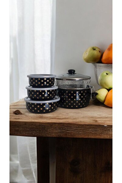 qussine Enamel Frying Pot 22 cm and Storage Set 12 cm 14 cm 16 cm Set Cooker ...