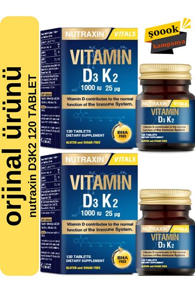 Nutraxin D3K2 120 Tablets - 2 Pack, 1000 Iu D3 and 25 Mcg Vitamin K2