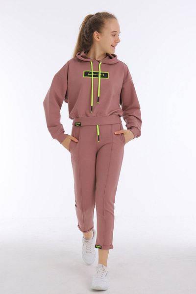 Cansın Mini Girl's Girl Text Printed Hooded Suit 14173