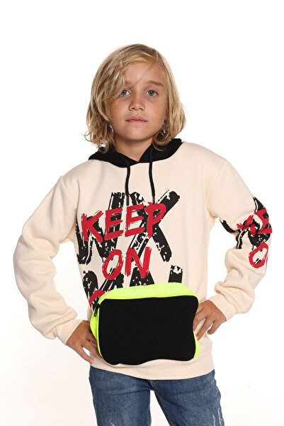 Cansın Mini Φούτερ Boy Keep On Text με στάμπα με κουκούλα 14137