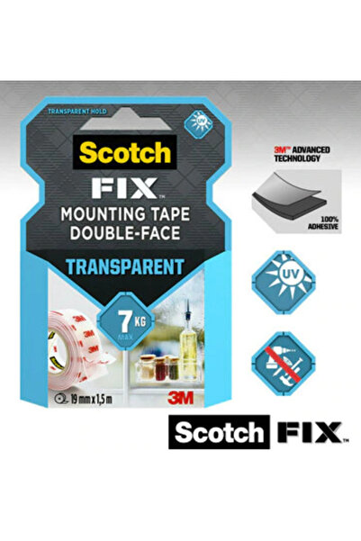 3M Kopya - Scotch Fıx Şeffaf Çift Taraflı Montaj Bandı 19mm*1,5mt - Süper Güç...