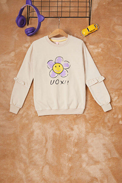 Cansın Mini سويت شيرت بناتي مطبوع عليه ديزي كريمي 16614