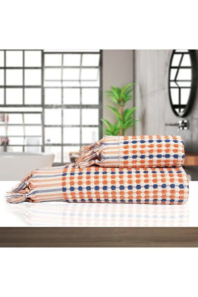 Arelina Textile Bubble Pattern 100% Cotton Orange - Blue Bath Towel Set