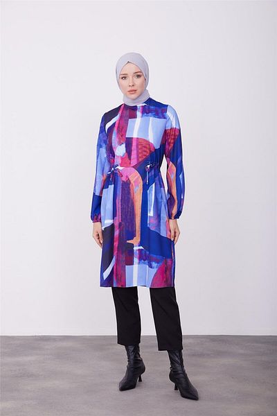 Armine Purple Blue Tunic - Tunnel with Waist, Adjustable 23K4723