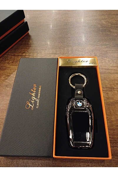 ÇAKMAK DÜNYASI USB Şarjlı Bmw Anahtarı Görünümlü Fenerli Premium Elektronik Çakmak Bmw Anahtarlık (Siyah)