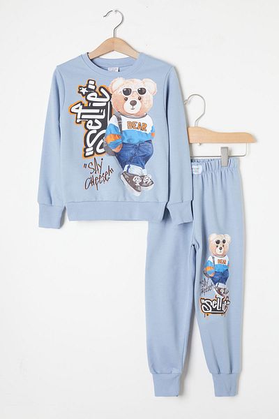 Cansın Mini Σετ αθλητικής φόρμας Blue Cool Teddy Bear Printed Boy 16350