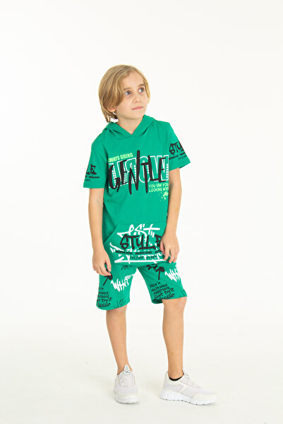Cansın Mini Boy's Hooded Shorts Set with Pockets 4-14 Years 14009