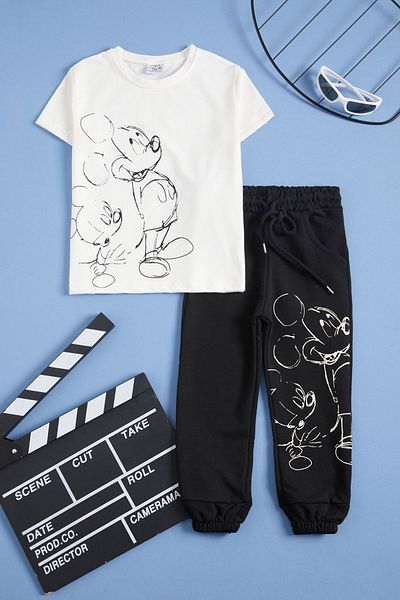Cansın Mini White Character Print Boy's Bottom and Top Set 16039