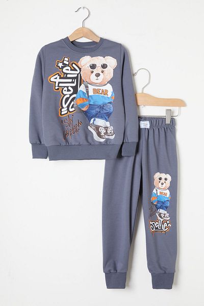 Cansın Mini Smoked Cool Teddy Bear Printed Boy's Tracksuit Set 16348