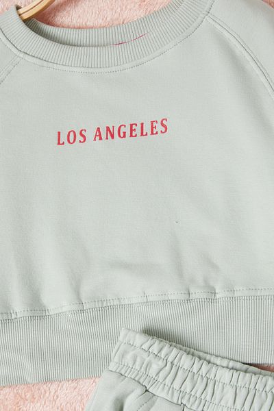 Cansın Mini Green Los Angeles Back Printed Slit Girl's Tracksuit 16711