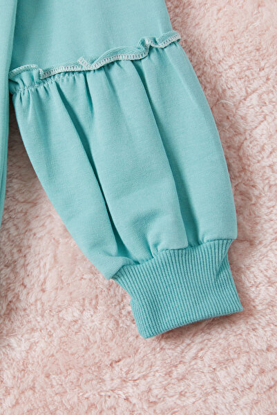 Cansın Mini Yeşil Renkli Kalp Desenli Payetli Kız Çocuk Sweatshirt 16699