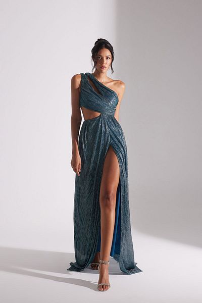 BETTY & SAM Adriana Glitzerndes blaues One-Shoulder-Kleid