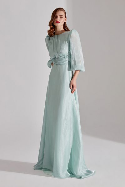 BETTY & SAM Water Green Balloon Sleeve Flared Dress - POLINA
