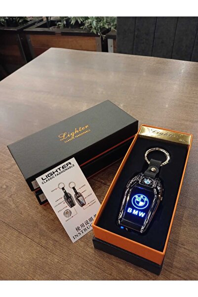 ÇAKMAK DÜNYASI USB Şarjlı Bmw Anahtarı Görünümlü Fenerli Premium Elektronik Çakmak Bmw Anahtarlık (Siyah)