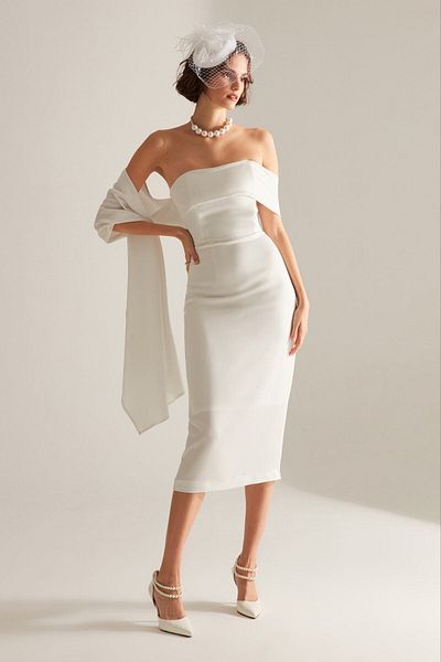 BETTY & SAM Schal-detaillierter Bleistiftrock, weißes Hochzeitskleid