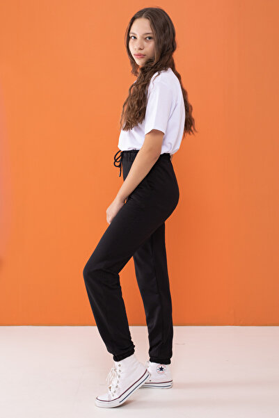 Cansın Mini Μαύρο σχολικό αθλητικό παντελόνι για κορίτσια με ελαστική μέση και πόδι 16248