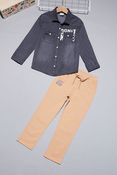 Cansın Mini Smoked Jean Shirt Boy's Bottom Top Suit 15099
