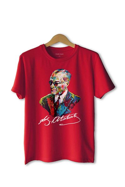 Kendim Seçtim Red Colored T-Shirt Ataturk Charisma with Glasses Gazi Mustafa Kemal 29 October Republic Day Printed