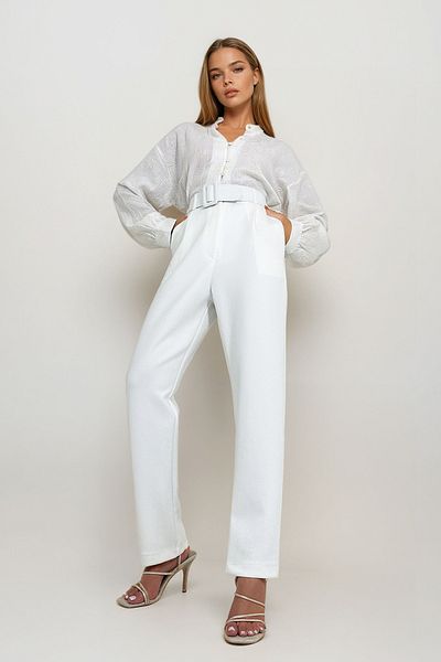VAGGON Pantaloni de damă cu centură albă - Prm1157