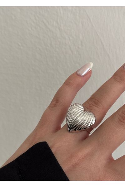 KİLİGİSTANBUL Striped Heart Ring 2.50 cm