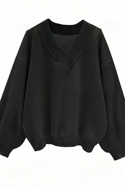 Know Dámská oversize mikina se 3 vlákny v černé barvě s výstřihem do V