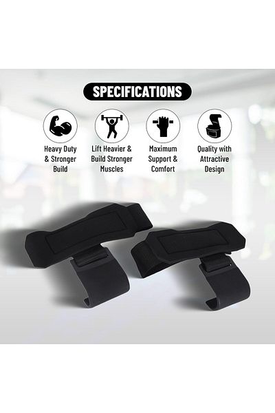 Endless Weightlifting Hook, Set of 2, Black, Material: Metal and Neoprene, Grips for Dead Lifting,