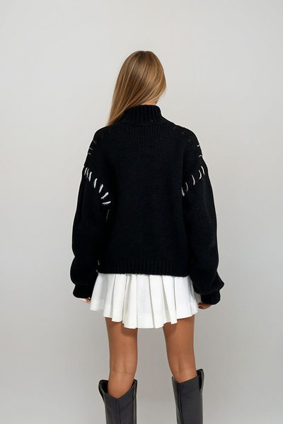 VAGGON Pulover de damă negru cu blocuri