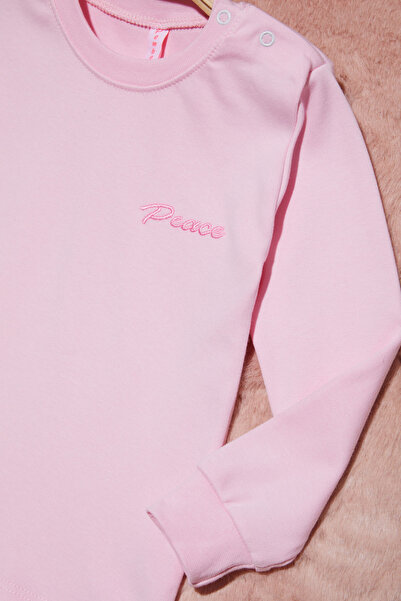 Cansın Mini Açık Pembe Yazı Nakışlı Kız Çocuk Çıtçıtlı Sweatshirt 16419