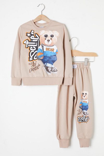 Cansın Mini Σετ φόρμας για αγόρια Cream Cool Teddy Bear Printed 16349