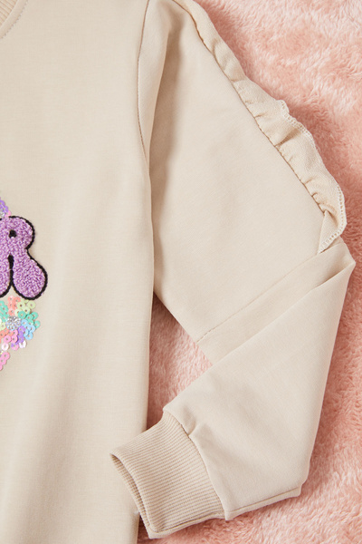 Cansın Mini Krem Summer Yazı Nakışlı Kız Çocuk Sweatshirt 16581