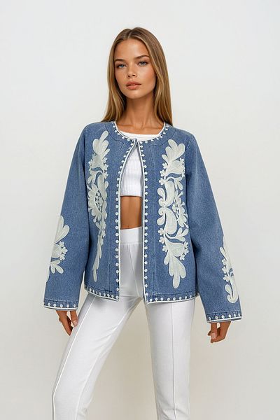 VAGGON Jachetă de damă din denim brodat albastru deschis - Prm1181