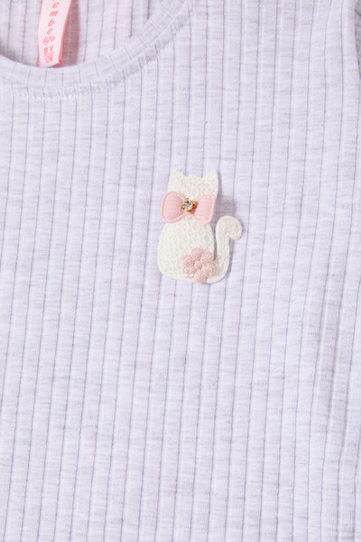 Cansın Mini Gri Fırfırlı Kedi Nakışlı Kız Çocuk Badi 16579