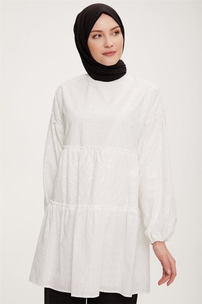 Armine Katlı Brode Tunik 23y4856 Ekru