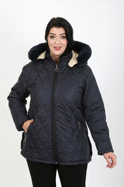 By Alba Collection Women's Navy Blue Jessica Quilted Large Size Coat