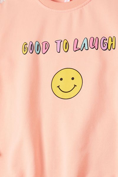 Cansın Mini Salmon Smiling Face Back Printed Girl's Sweatshirt 16702