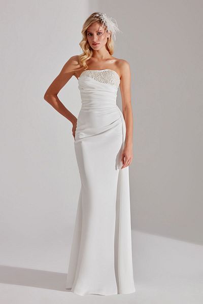BETTY & SAM JASMINE WHITE PEARLED DETAILED STRAPLESS WEDDING GIRL