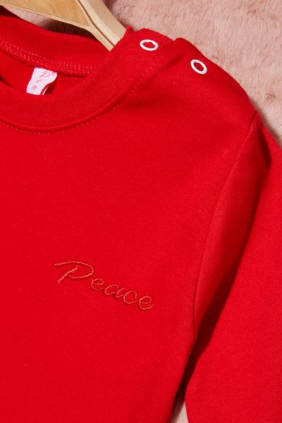 Cansın Mini Red Text Embroidered Girl's Snap Fastener Sweatshirt 16421