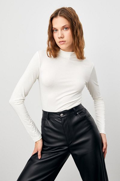 YOUR NAME White Long Blouse - Half Turtleneck, Long Sleeve