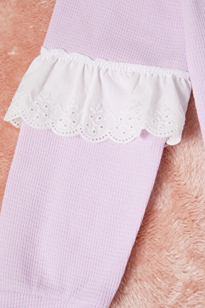 Cansın Mini Lila Smile Nakışlı Kız Çocuk Waffle Sweatshirt 16593