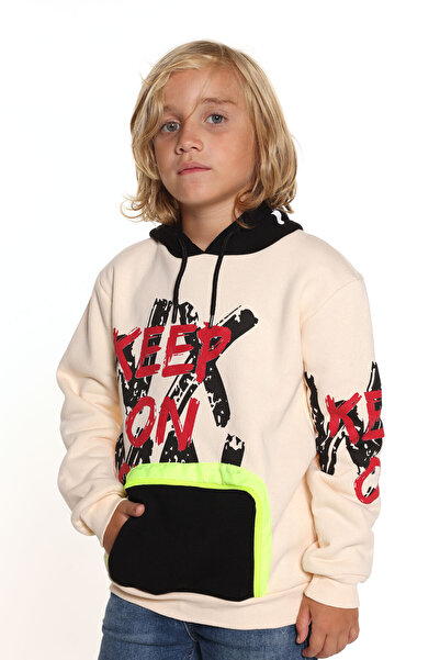 Cansın Mini Φούτερ Boy Keep On Text με στάμπα με κουκούλα 14137